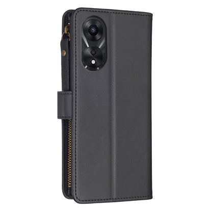 OPPO A78 5G Leather Flip Phone Case with Zipper Wallet and 9 Card Slots, Durable PU + TPU Material