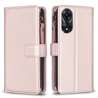 OPPO A78 5G Leather Flip Phone Case with Zipper Wallet and 9 Card Slots, Durable PU + TPU Material