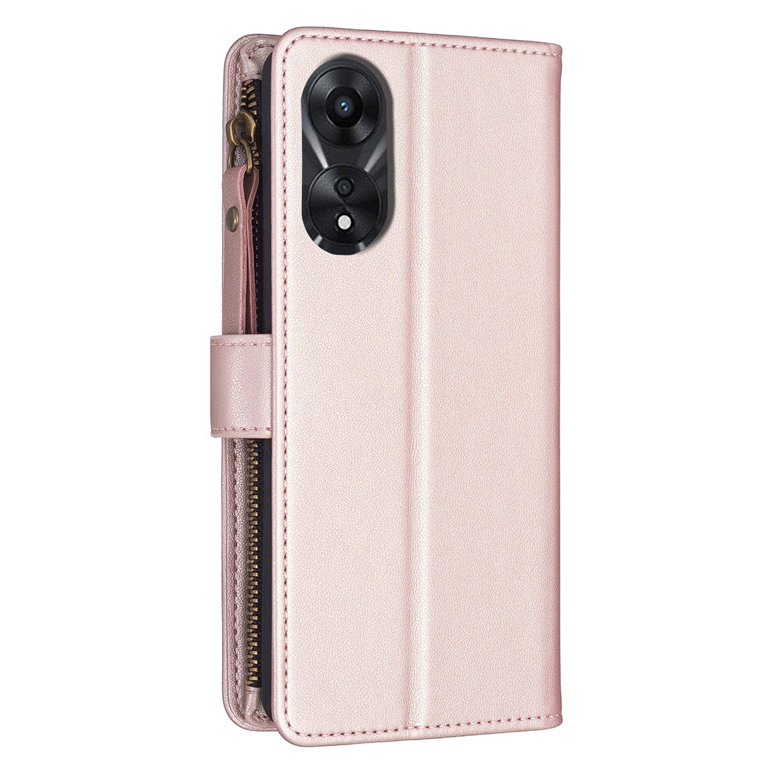 OPPO A78 5G Leather Flip Phone Case with Zipper Wallet and 9 Card Slots, Durable PU + TPU Material