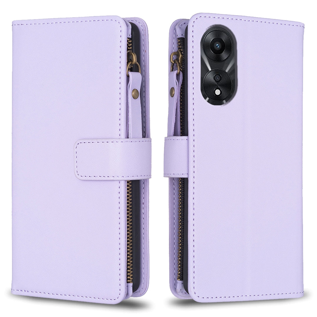 OPPO A78 5G Leather Flip Phone Case with Zipper Wallet and 9 Card Slots, Durable PU + TPU Material