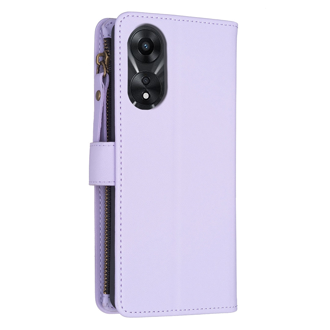 OPPO A78 5G Leather Flip Phone Case with Zipper Wallet and 9 Card Slots, Durable PU + TPU Material
