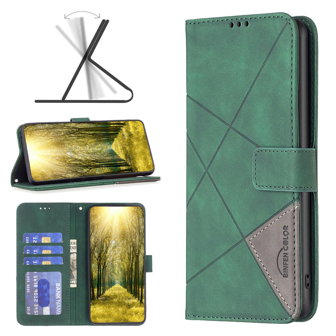 OPPO A58 4G Rhombus Texture Leather Phone Case with Magnetic Buckle and Card Holder