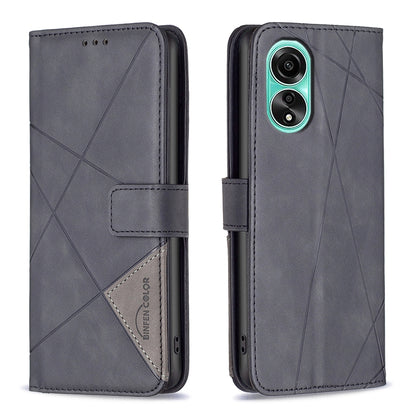 OPPO A78 4G Rhombus Texture Leather Phone Case with Magnetic Buckle and Card Holder