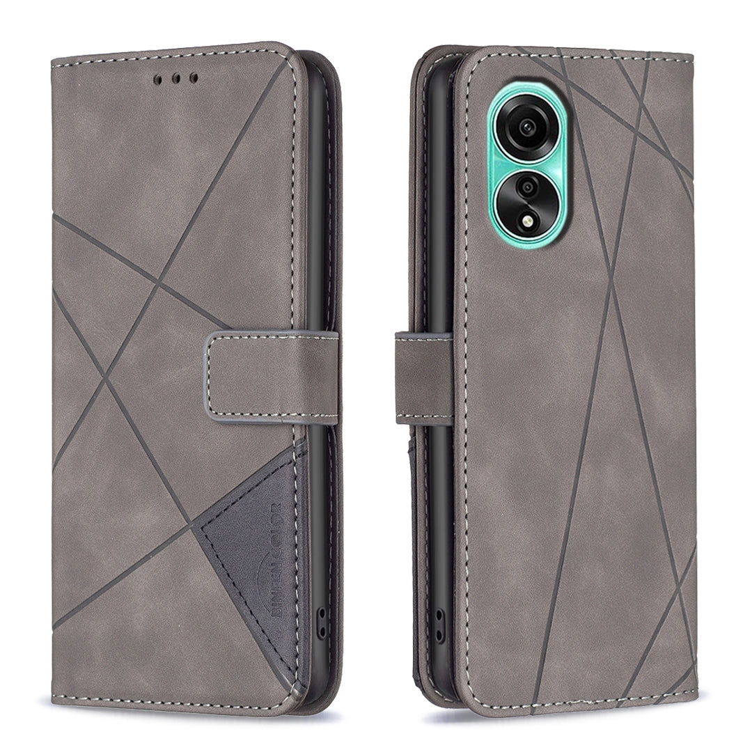 OPPO A78 4G Rhombus Texture Leather Phone Case with Magnetic Buckle and Card Holder
