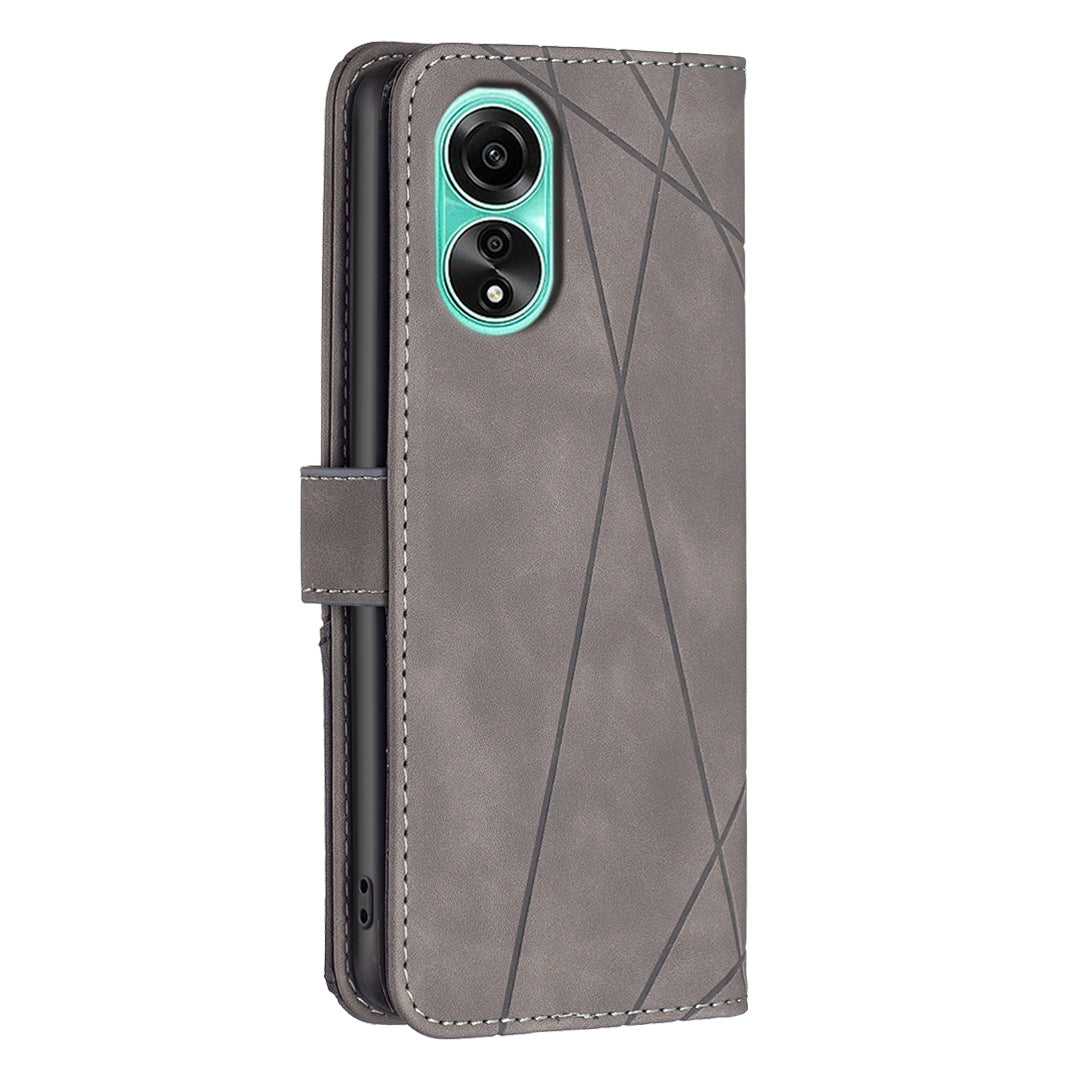 OPPO A78 4G Rhombus Texture Leather Phone Case with Magnetic Buckle and Card Holder