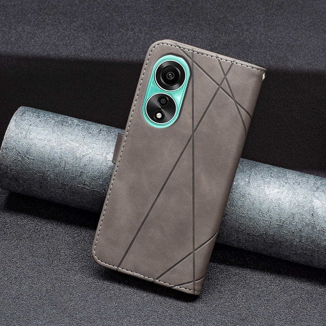 OPPO A78 4G Rhombus Texture Leather Phone Case with Magnetic Buckle and Card Holder