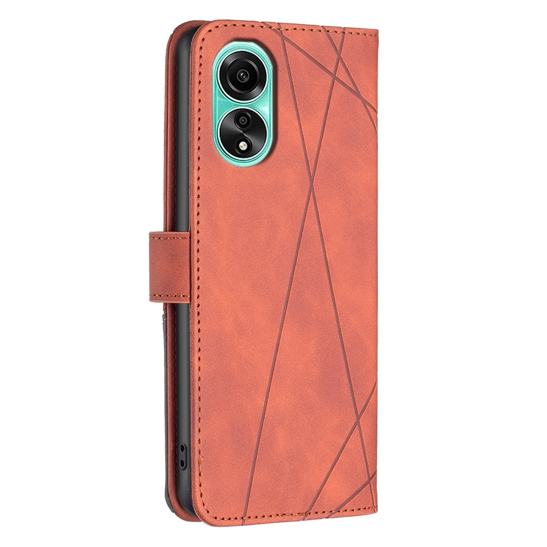 OPPO A78 4G Rhombus Texture Leather Phone Case with Magnetic Buckle and Card Holder