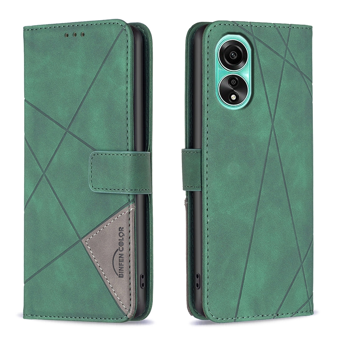 OPPO A78 4G Rhombus Texture Leather Phone Case with Magnetic Buckle and Card Holder