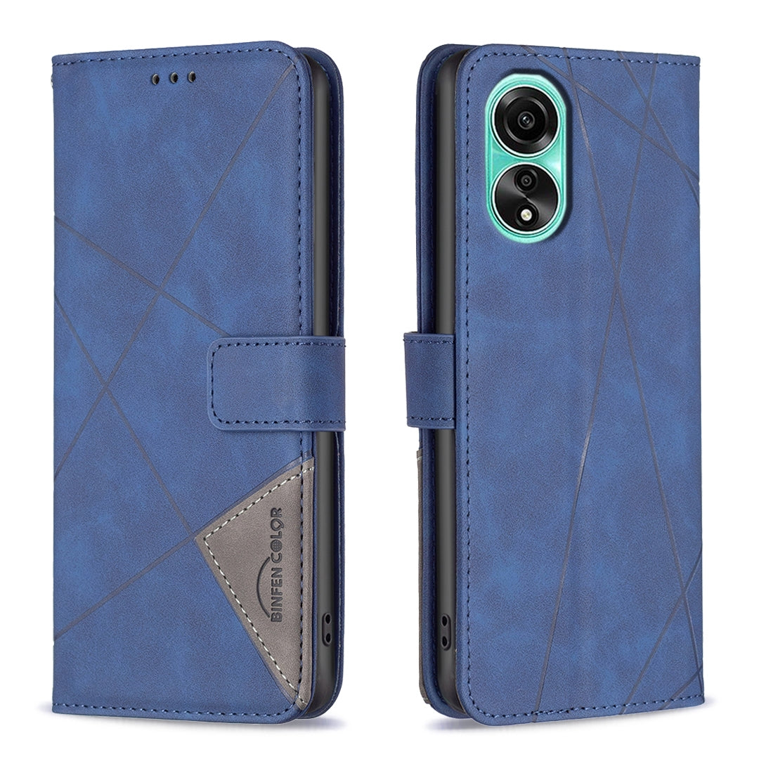 OPPO A78 4G Rhombus Texture Leather Phone Case with Magnetic Buckle and Card Holder
