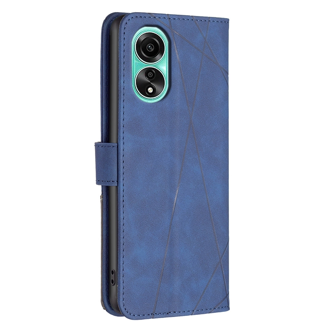 OPPO A78 4G Rhombus Texture Leather Phone Case with Magnetic Buckle and Card Holder