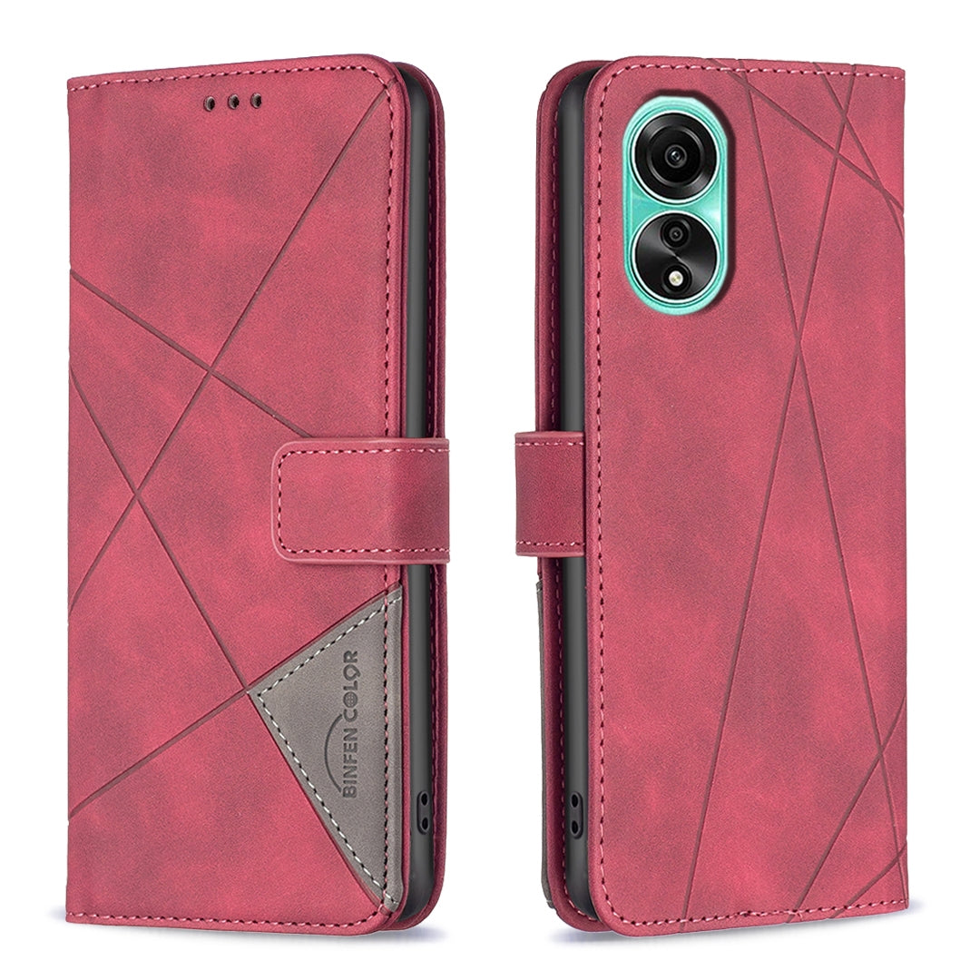 OPPO A78 4G Rhombus Texture Leather Phone Case with Magnetic Buckle and Card Holder