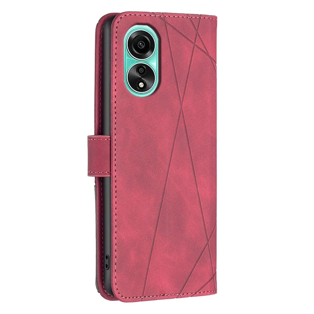 OPPO A78 4G Rhombus Texture Leather Phone Case with Magnetic Buckle and Card Holder
