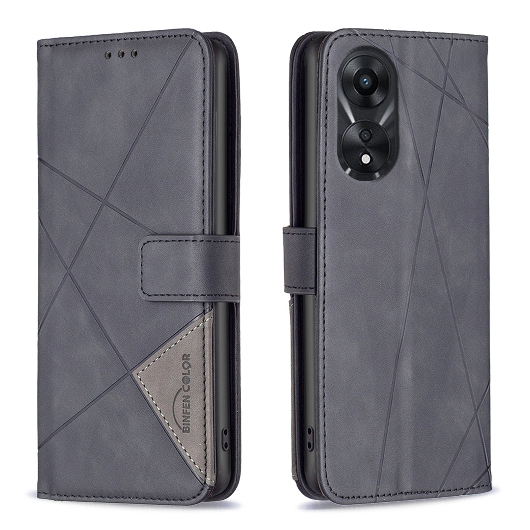 OPPO A78 5G Rhombus Texture Leather Phone Case with Magnetic Buckle and Card Holder