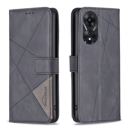 OPPO A78 5G Rhombus Texture Leather Phone Case with Magnetic Buckle and Card Holder