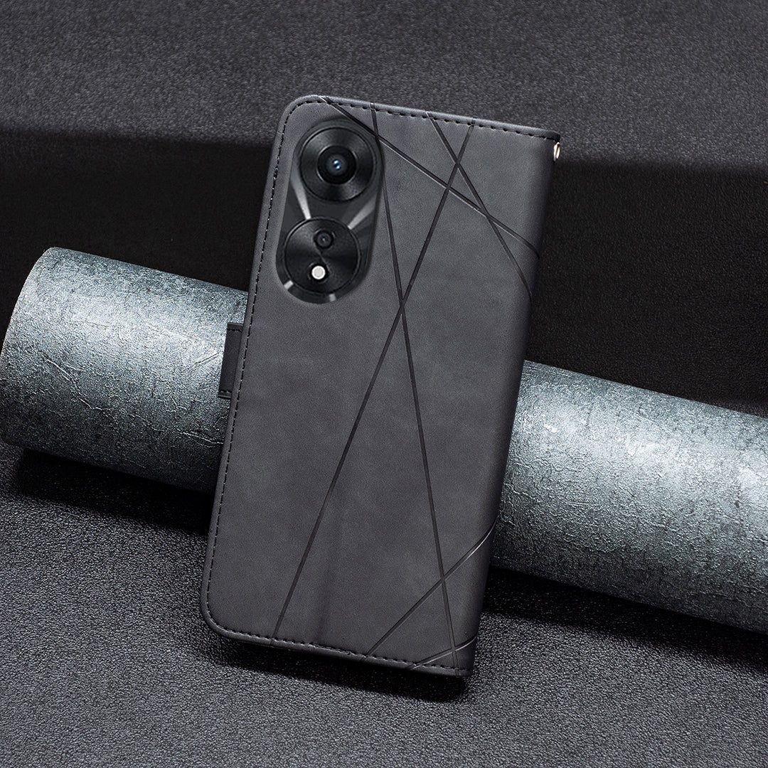 OPPO A78 5G Rhombus Texture Leather Phone Case with Magnetic Buckle and Card Holder