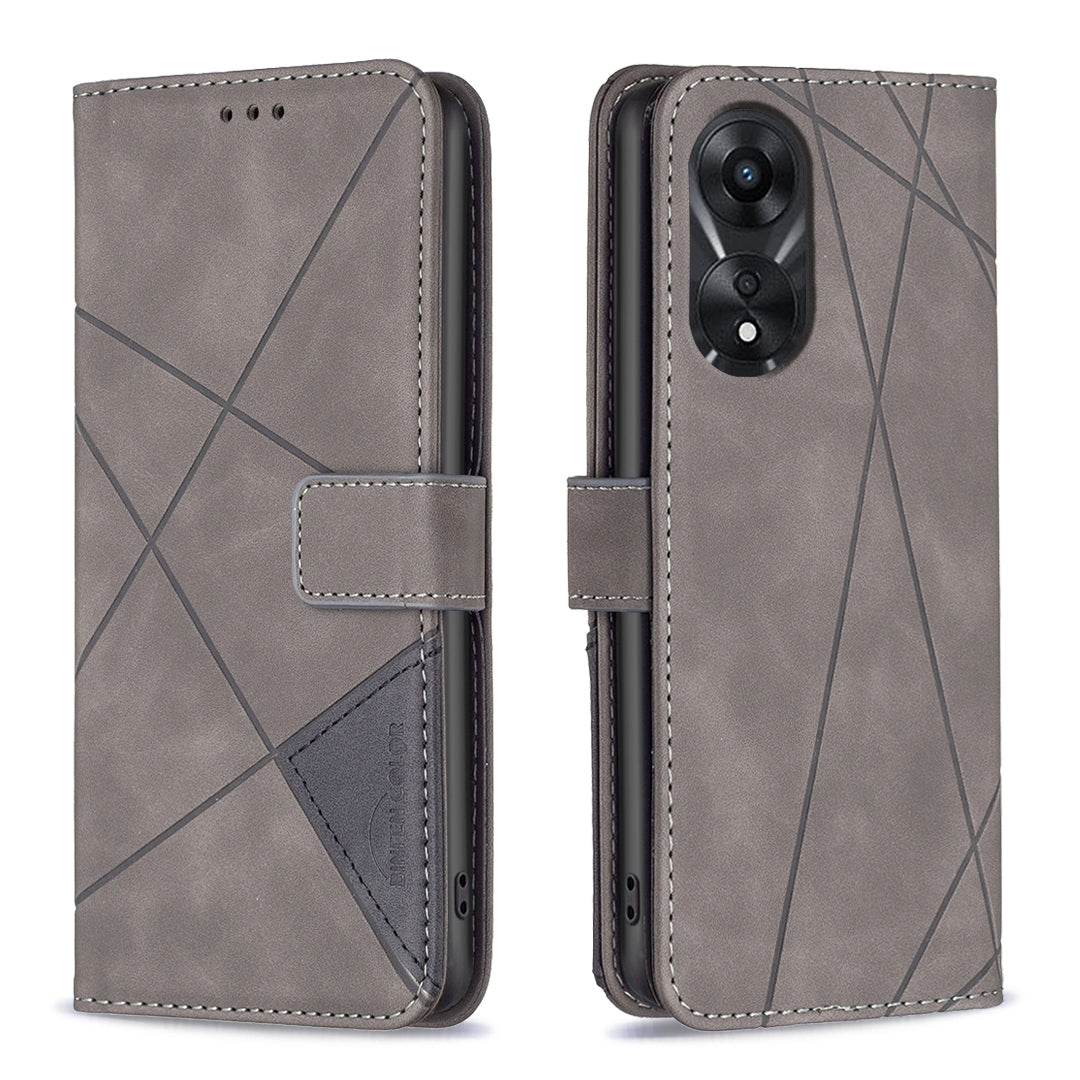 OPPO A78 5G Rhombus Texture Leather Phone Case with Magnetic Buckle and Card Holder