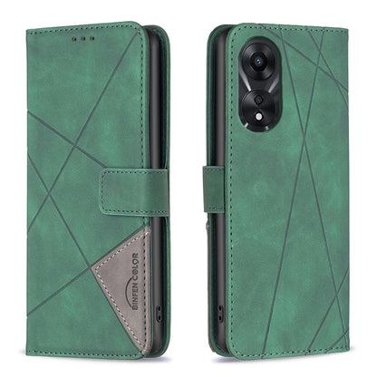 OPPO A78 5G Rhombus Texture Leather Phone Case with Magnetic Buckle and Card Holder