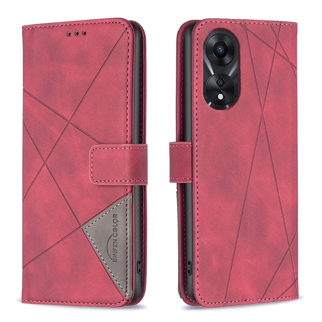 OPPO A78 5G Rhombus Texture Leather Phone Case with Magnetic Buckle and Card Holder