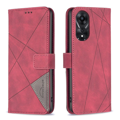 OPPO A78 5G Rhombus Texture Leather Phone Case with Magnetic Buckle and Card Holder