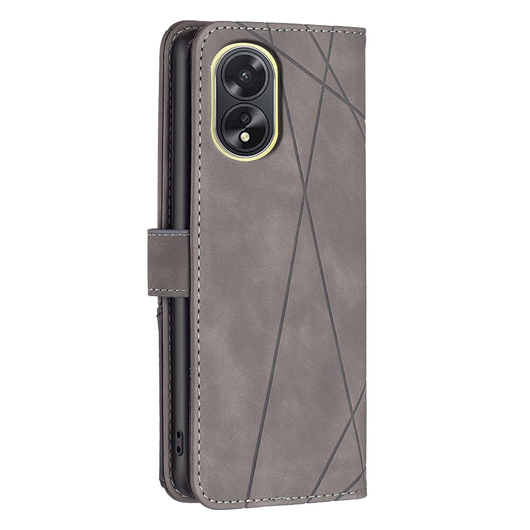 OPPO A38 4G Rhombus Texture Leather Phone Case with Magnetic Buckle and Card Holder