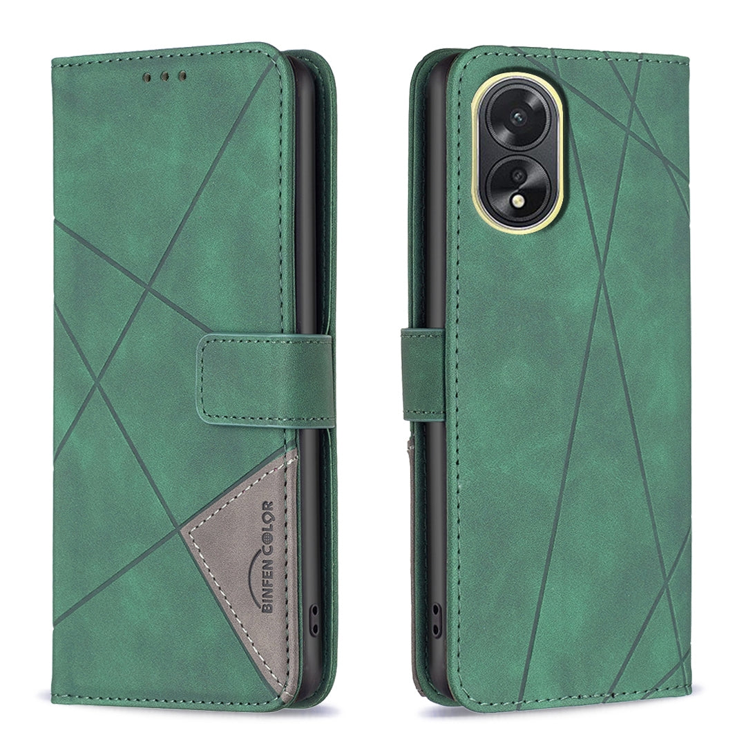 OPPO A38 4G Rhombus Texture Leather Phone Case with Magnetic Buckle and Card Holder