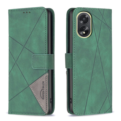 OPPO A38 4G Rhombus Texture Leather Phone Case with Magnetic Buckle and Card Holder