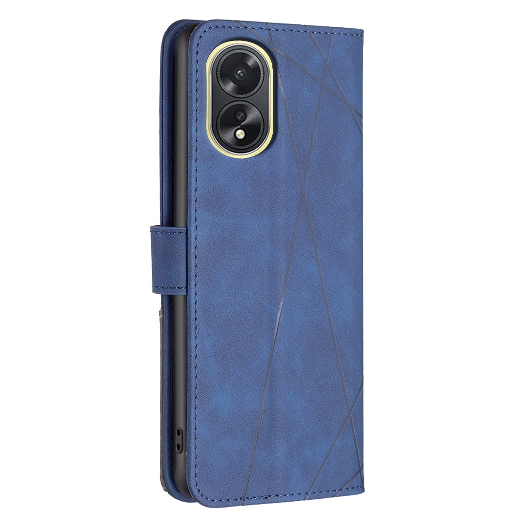 OPPO A38 4G Rhombus Texture Leather Phone Case with Magnetic Buckle and Card Holder