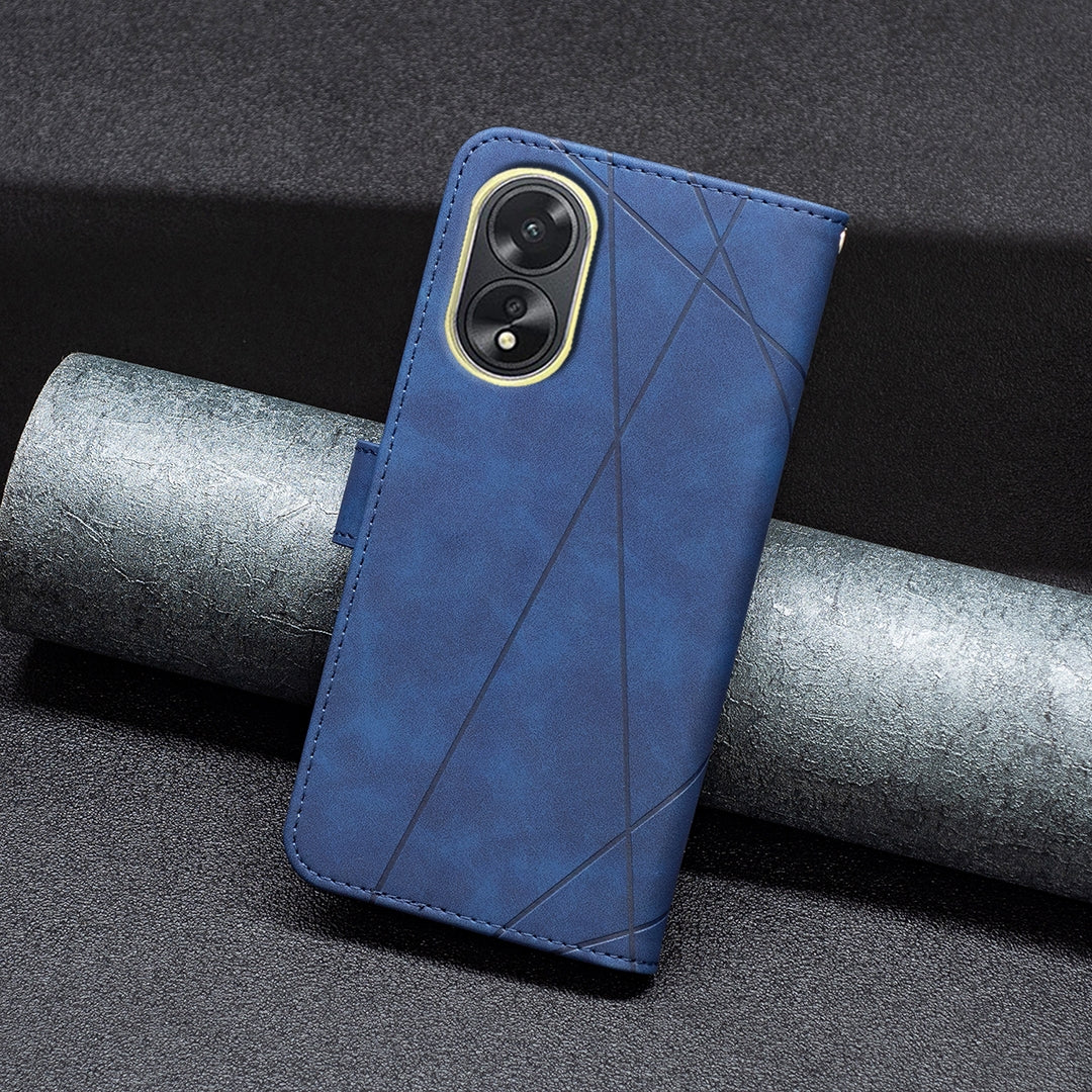 OPPO A38 4G Rhombus Texture Leather Phone Case with Magnetic Buckle and Card Holder