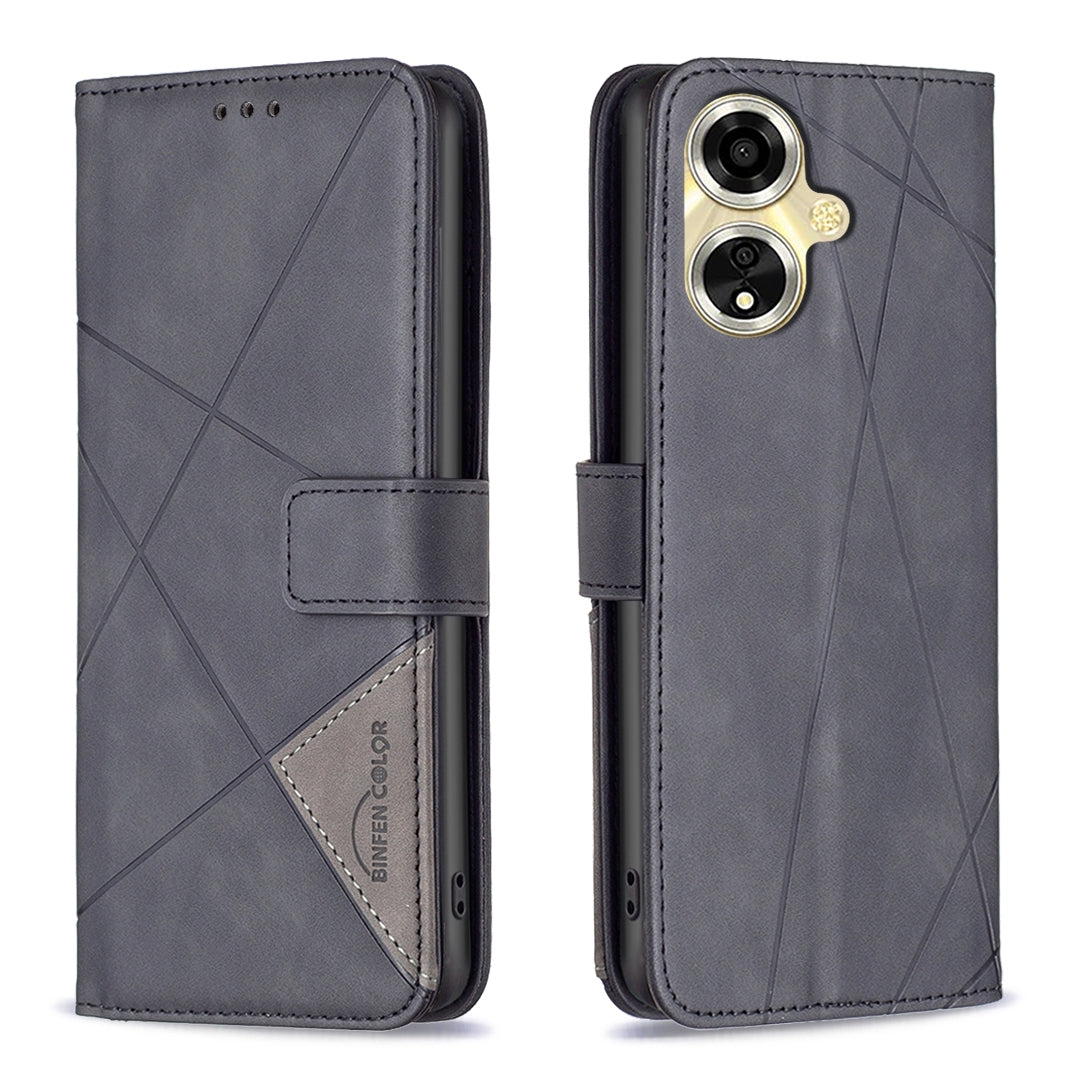 OPPO A59 5G Rhombus Texture Leather Phone Case with Magnetic Buckle and Card Holder