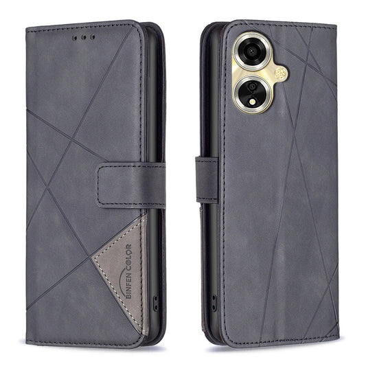 OPPO A59 5G Rhombus Texture Leather Phone Case with Magnetic Buckle and Card Holder