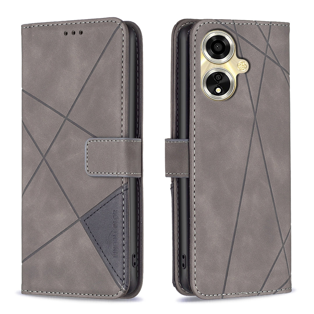OPPO A59 5G Rhombus Texture Leather Phone Case with Magnetic Buckle and Card Holder