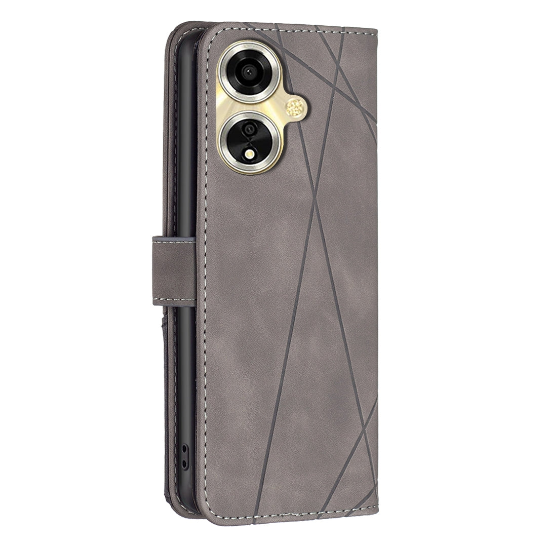 OPPO A59 5G Rhombus Texture Leather Phone Case with Magnetic Buckle and Card Holder