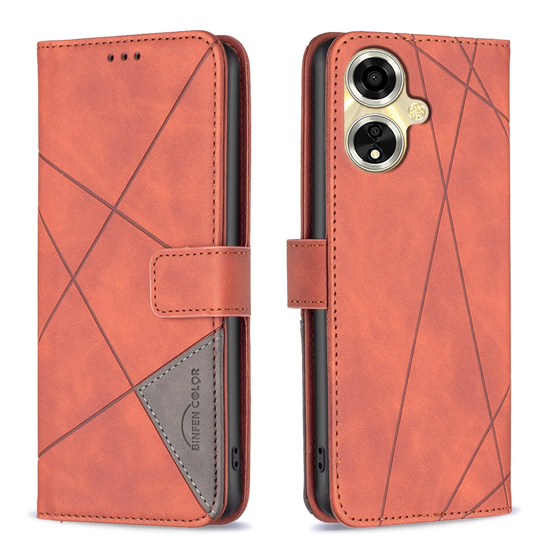 OPPO A59 5G Rhombus Texture Leather Phone Case with Magnetic Buckle and Card Holder