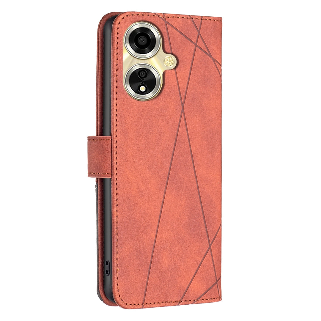 OPPO A59 5G Rhombus Texture Leather Phone Case with Magnetic Buckle and Card Holder