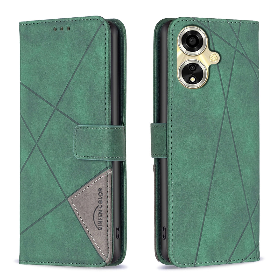 OPPO A59 5G Rhombus Texture Leather Phone Case with Magnetic Buckle and Card Holder