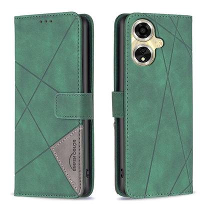 OPPO A59 5G Rhombus Texture Leather Phone Case with Magnetic Buckle and Card Holder