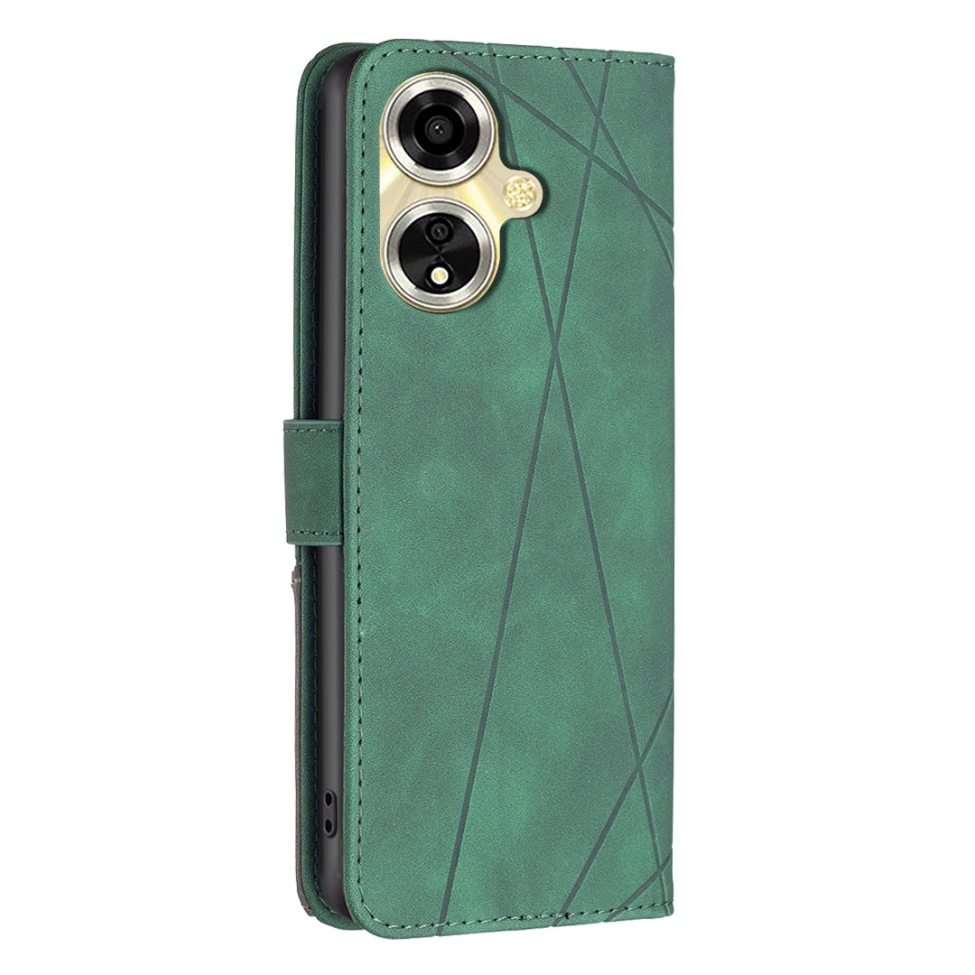 OPPO A59 5G Rhombus Texture Leather Phone Case with Magnetic Buckle and Card Holder