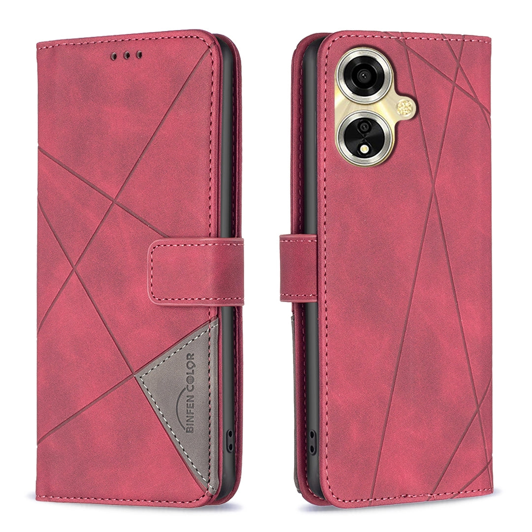 OPPO A59 5G Rhombus Texture Leather Phone Case with Magnetic Buckle and Card Holder