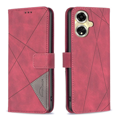 OPPO A59 5G Rhombus Texture Leather Phone Case with Magnetic Buckle and Card Holder
