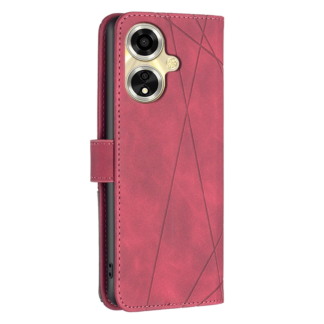 OPPO A59 5G Rhombus Texture Leather Phone Case with Magnetic Buckle and Card Holder