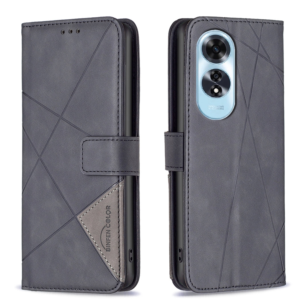 OPPO A60 Rhombus Texture Leather Phone Case with Magnetic Buckle and Card Holder