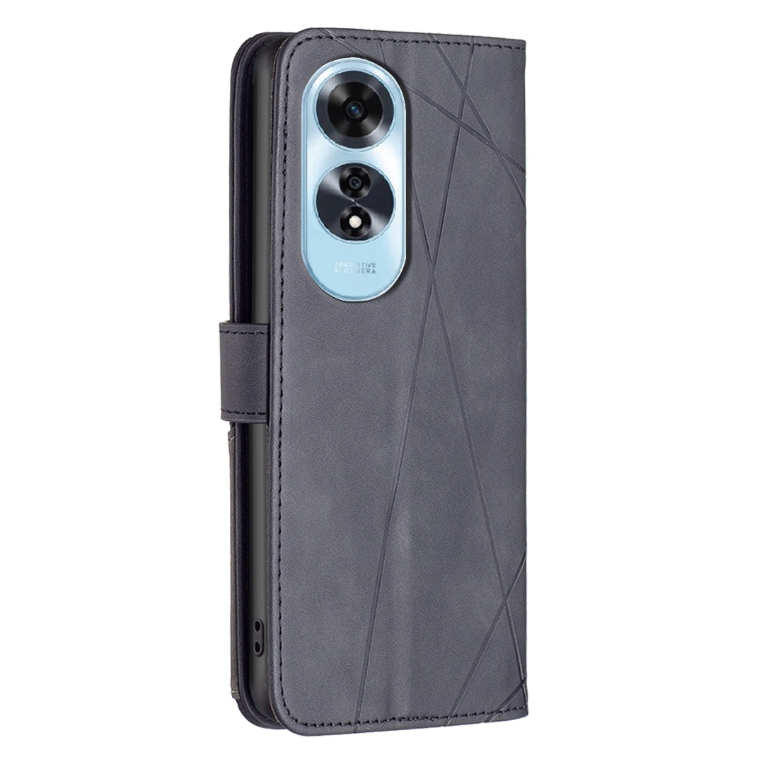 OPPO A60 Rhombus Texture Leather Phone Case with Magnetic Buckle and Card Holder