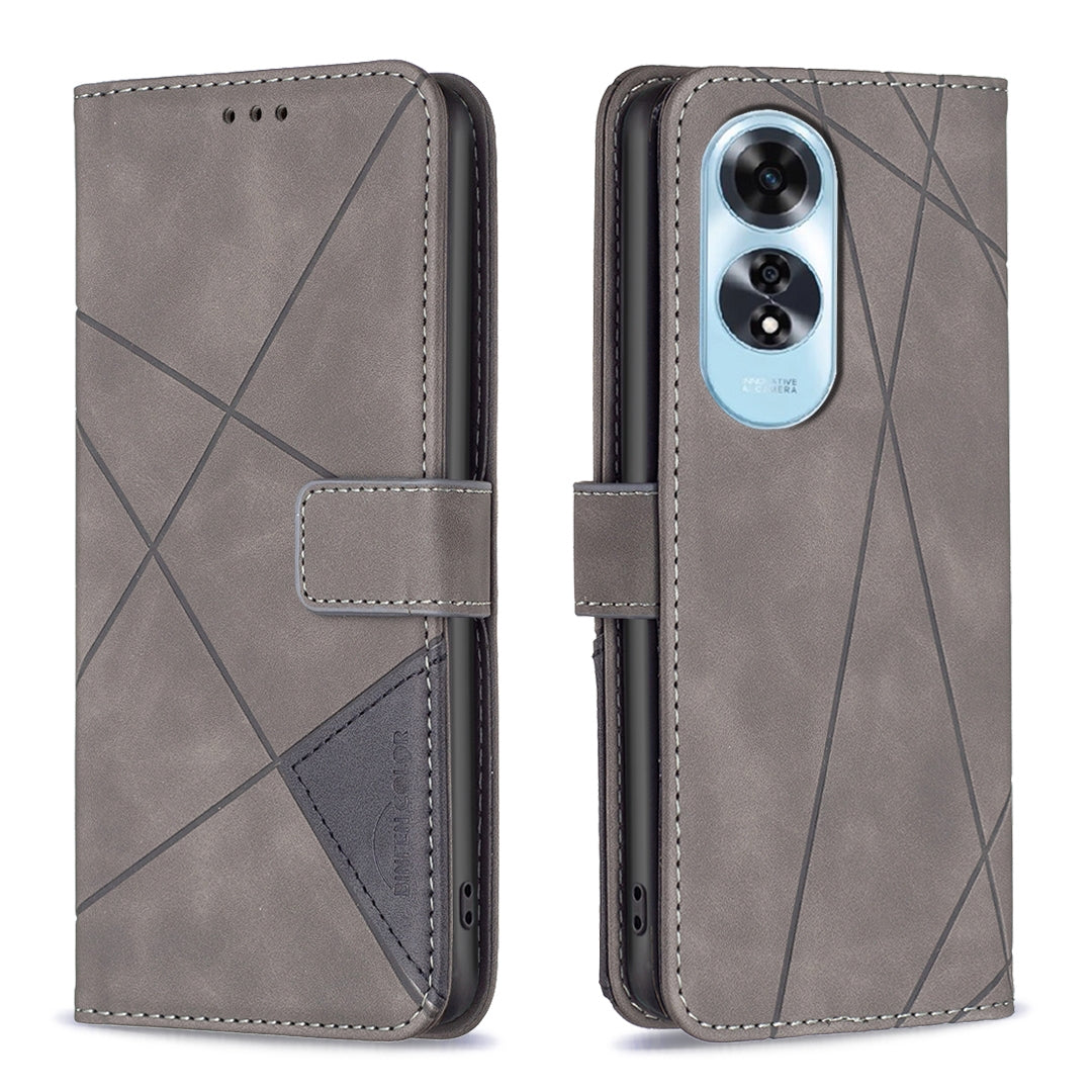 OPPO A60 Rhombus Texture Leather Phone Case with Magnetic Buckle and Card Holder