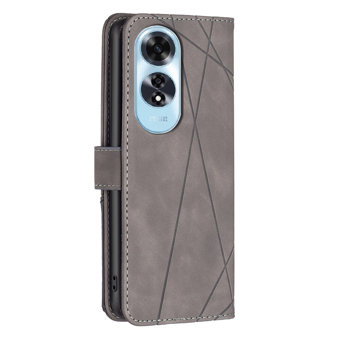 OPPO A60 Rhombus Texture Leather Phone Case with Magnetic Buckle and Card Holder