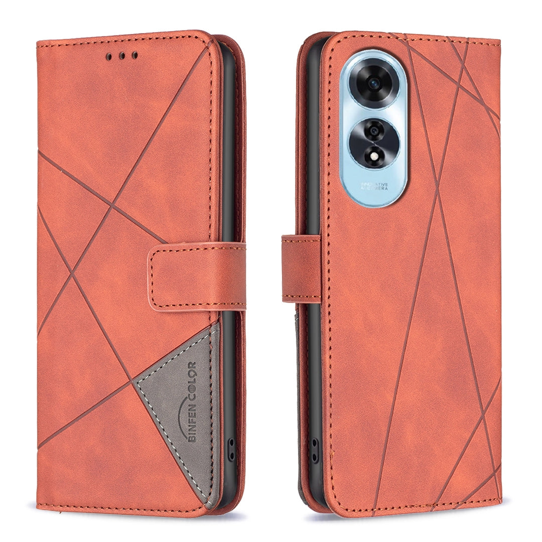 OPPO A60 Rhombus Texture Leather Phone Case with Magnetic Buckle and Card Holder