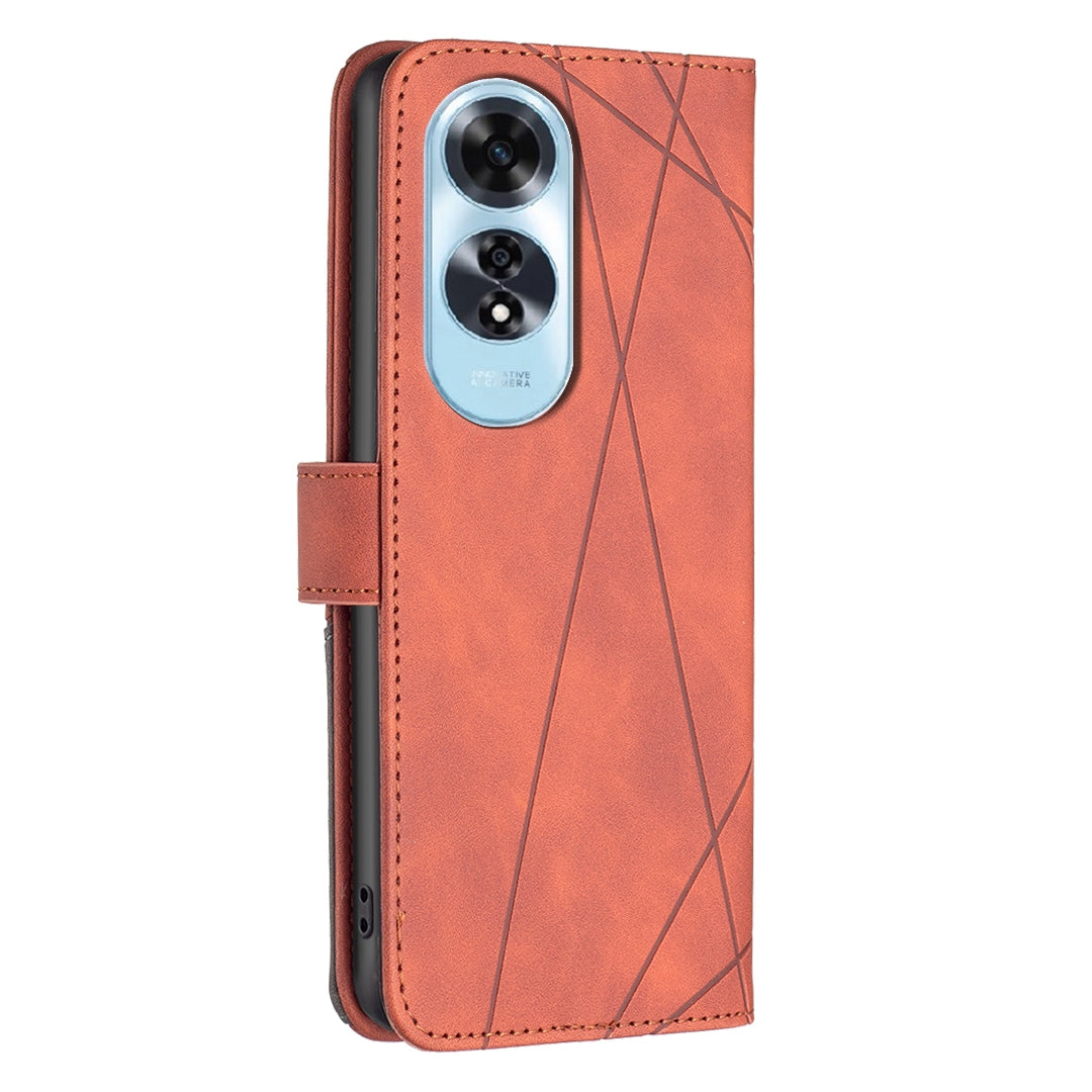OPPO A60 Rhombus Texture Leather Phone Case with Magnetic Buckle and Card Holder