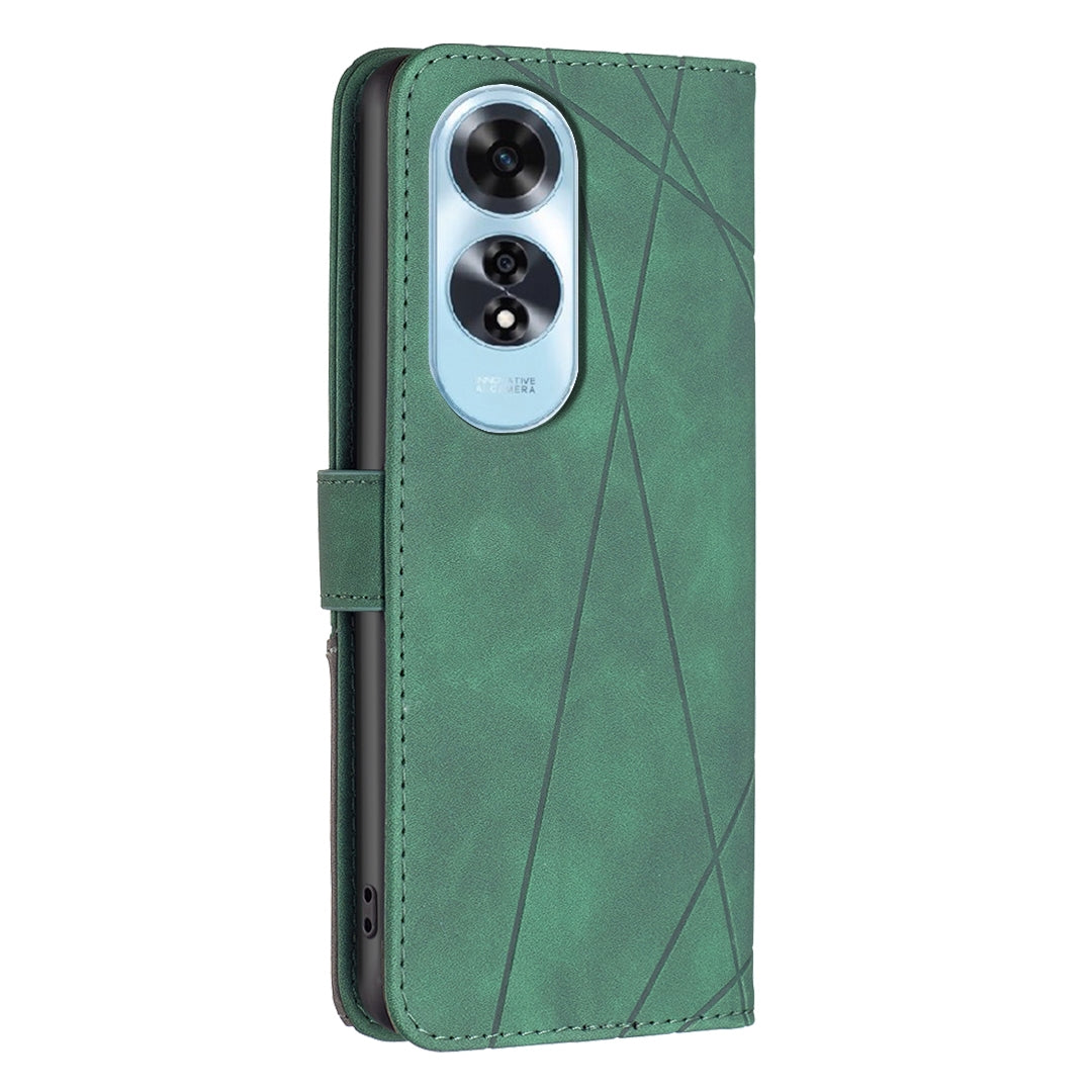 OPPO A60 Rhombus Texture Leather Phone Case with Magnetic Buckle and Card Holder