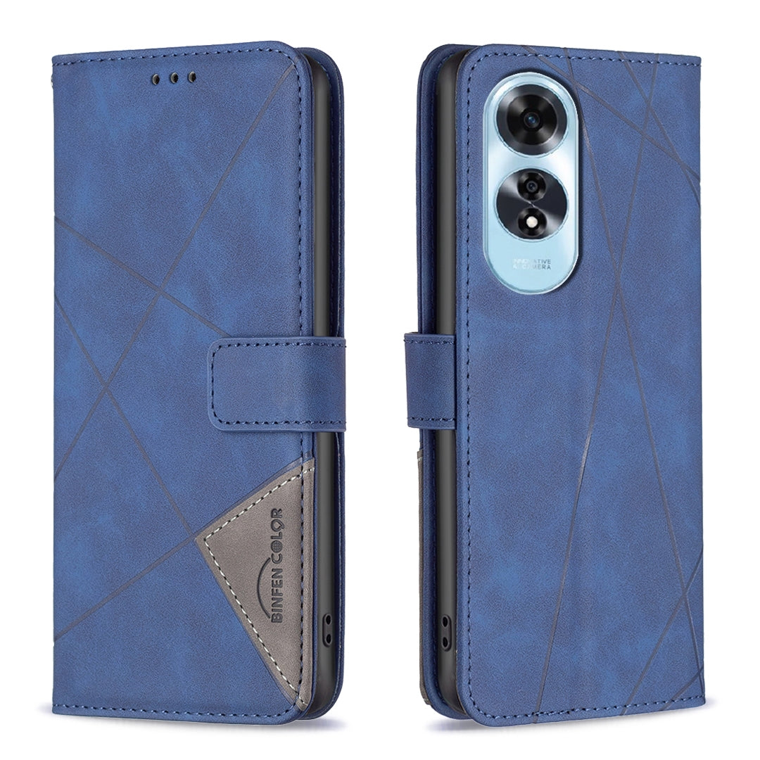 OPPO A60 Rhombus Texture Leather Phone Case with Magnetic Buckle and Card Holder