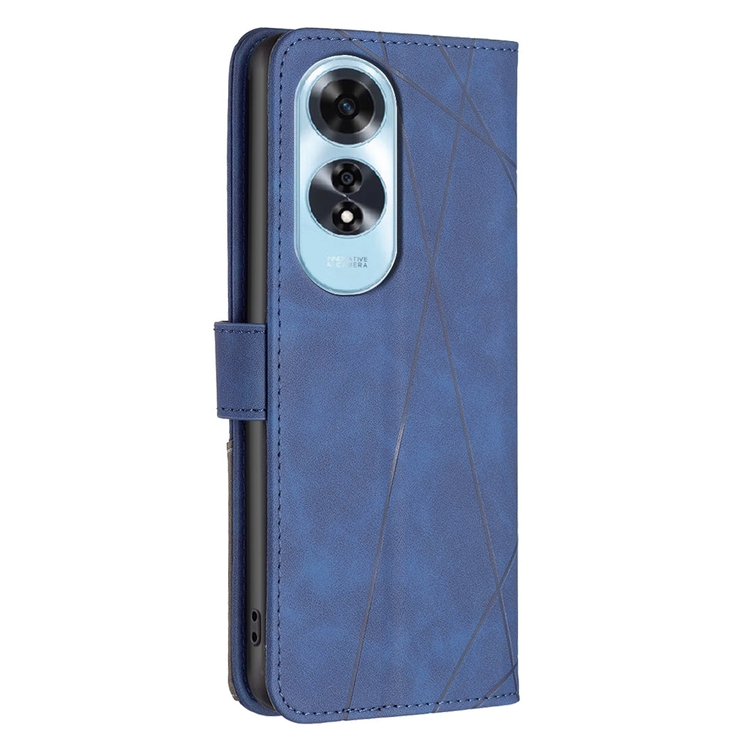 OPPO A60 Rhombus Texture Leather Phone Case with Magnetic Buckle and Card Holder