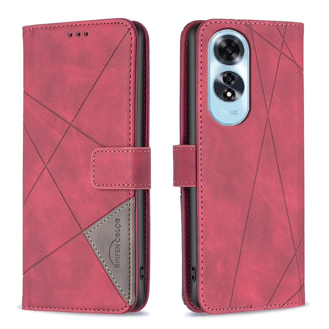 OPPO A60 Rhombus Texture Leather Phone Case with Magnetic Buckle and Card Holder
